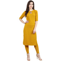 Popwings Casual Mustard Keyhole Hosiery Kurti Jegging Set