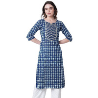 Rytras Women's Cotton Printed Straight Kurti (Medium) Blue