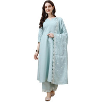 Pratham Blue Women's Chanderi Silk Embroidered Anarkali Kurta With Palazzos And Dupatta (Pb-6123-Xxl_Blue)