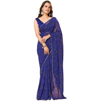 Satrani Women's Georgette Bandhani Prined Ready To Wear Saree With Unstitched Blouse Piece (24Rs115N_Dark Blue4)