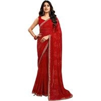 Satrani Women's Georgette Bandhani Printed Saree With Unstitched Blouse Piece (4010S264N_Red1)