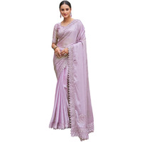 Satrani Women's Stone Work Embellished Georgette Saree With Unstitched Blouse Piece (3751S371N_Light Purple)