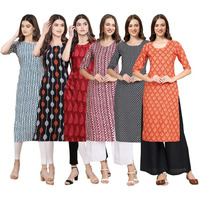 Pinkmint Women's Crepe Digital Print Straight Kurta [Pack Of 6](Qv-331-330-337-347-349-354-Xl)