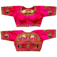 Pujia Mils Women's Silk Solid Half Sleeve Blouse (Dumbo_Pink_38)