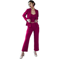 Selvia Women's Cuff Sleeve Lycra Collared Neck 3 Piece Blazer Co-Ords Dress(485Tk10671Nb-Xl_Pink)