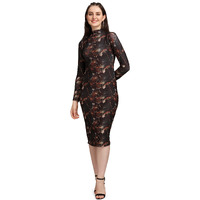 Purvaja Women's Polyester Blend Bodycon Knee Length Cocktail Dress (Siri-Turtle-Coco-L_Dark Brown