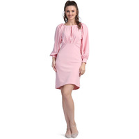 Shasmi Women's Comfortable Peach Round Neck Full Sleeve Solid Midi Bodycon Casual Western Stylish Dress For Womens/Midi Dress For Girls (Shree Midi 15 Peach M)