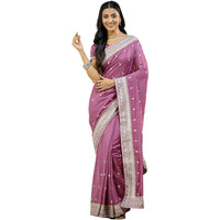 Satrani Women's Silk Blend Embroidery Stone Work Saree With Unstitched Blouse Piece (4022S618N_Dusty Pink)