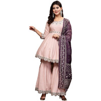 Stylum Women's Solid & Embroidered Rayon Short Kurti Sharara Dupatta Set (Ksdblushbaleno42_Rose Gold, Xl)