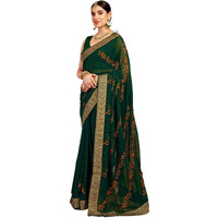 Satrani Women's Georgette Embroidery & Stone Work Saree With Unstitched Blouse Piece (4065S2831N_Dark Green)