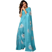 Satrani Women's Chanderi Cotton Printed Ready To Wear One Minute Pre Pleated Readymade Saree With Unstitched Blouse Piece (32Rs293N_Sky Blue)