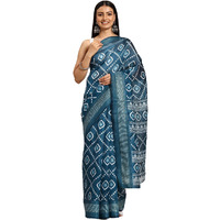 Shiv Textiles Poly Cotton Bandhani Floral Print Saree For Women With Unstitched Blouse (St-9646-Blue)