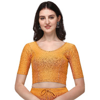 Shiv Textiles Round Neck Dobby Cotton Lycra Stretchable Elbow Sleeve Readymade Saree Blouse For Women Stylish (Yellowfree Size)