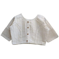 Vihu Fashion Women's Trendy Hakoba Chikankari Work Half Sleeve White Saree Blouse(Hakoba 13 White_38)
