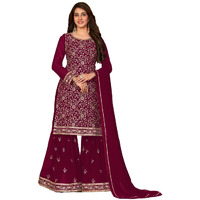 Xomantic Fashion Women's Embroidered Georgette Pakistani Suit Salwar Kamez Dupatta Set(Xx-Large, Dark Pink)