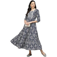 Stylum Women's Bandhej Printed Rayon Tiered Kurta (Ingoginny38_ Navy Blue, M)