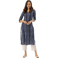 Varanga Women Olive Bhandhani Print Gota Yoke Embroidered Kurta With Round Neck, Tassel Detailing, Three-Quarter Sleeves, Straight Kurta With Side Slits (Medium)