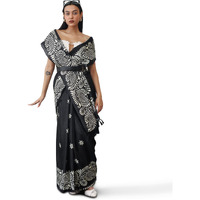 Womanista Women's Ready To Wear Black Colored Printed Satin Saree(Ti6792_Black_Onesize)