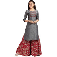 Aarika Girls Casual Wear Grey Colour Tribal Print Cotton Kurti (9-16 Years)
