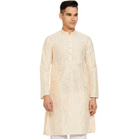 Be Active Men's Traditional Embroidered Lucknowi Full Sleeves Kurta || Cotton Kurta For Men || Men Kurta For Wedding || Kurta For Men (Rfsk0013-Kr 9 M) Cream