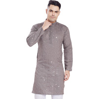 Divisive Men's Sequince Mirror Embroidered Cotton Silk Blend Only Slim Fit Kurta (Dkrt178_S_Grey)