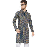 Divisive Men's Sequince Embroidered Cotton Blend Only Slim Fit Kurta (Dkrt756_Xl_Aqua Blue)