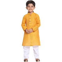 Jbn Creation Boys Pure Cotton Yellow And White Kurta Pyjama Set - Ethnic Elegance For Festivals | Comfortable Traditional Pure South Handloom Cotton Kurta Pyjama For Kids_Jbnbk070Mdnpwh_20