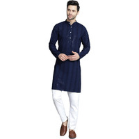 Jompers Men's Navy Sequins Chikankari Embroidered Kurta With Pyjama. (Navy, Xl)