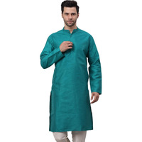 Jompers Men's Solid Dupion Silk Kurtas (Teal, L)
