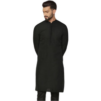 Kisah Men's Kurta, Black Jacquard, Woven Design Regular Fit Mandarin Collar Long Sleeves (M)