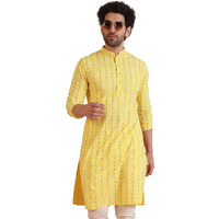 Kisah Mens Printed Cotton Blend Kurta - Traditional Ethnic Wear Kurta For Men For Weddings & Festivals, Yellow1, 52