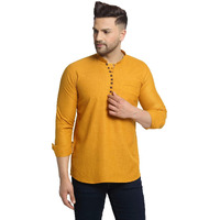 Jompers Men's Solid Cotton Short Kurta. (Mustard, M)
