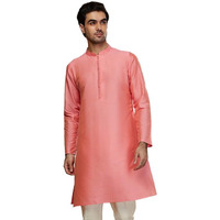 Kisah Men's Kurta, Pink Cotton Blend, Solid Regular Fit Mandarin Collar Full Sleeves (38)