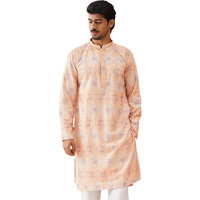 Jompers Peach Embroidered Staight Kurtas For Men (Peach, L)
