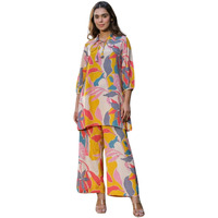 Leriya Fashion Women's Rayon Floral Regular Western Co-Ord Set (Lf-W1936&Tr958_Yellow_L)