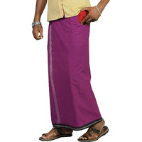 Prakasam Cotton Mens Cotton Kerala Thalapathi Border Welcro Pocket Dhoti (M-Size Dhoti) / Violet Colour Thalapathi Adjustable Pocket Dhoties For Mens