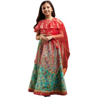 Pspeaches Girl's Silk Lehenga Choli (L-Greenredmulti-6- Green_6-7Y)