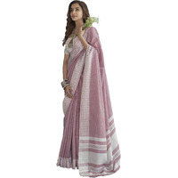 Pujia Mills Women's Soft Linen Indian Ethnic Wear Saree Casual Wear Saree Professional Wear Women Cotton Saree Cream & Black Saree Chikankari Border Work Simple Casual Saree Linen Saree Purple
