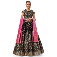 Purvaja Women's Jacquard Semi-Stitched Lehenga Choli (Kasish-Black_Black_Free Size)