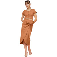 Oomph! Stretchable Lycra Coord Crop Top And Skirt Set For Women, Orange - Coord_Mt978Msk255