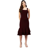 Rare Women Casual Wine Colour Midi Solid Dress