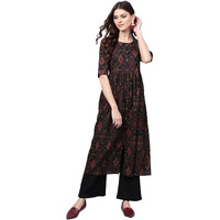 Rytras Women's Printed Regular Kurta(Black,Xxl)