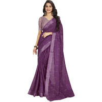 Satrani Women's Cotton Printed Zari Stripe Ready To Wear Saree With Unstitched Blouse Piece (18Rs169N_Deep Purple4)