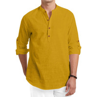 Royalscout Men Cotton Blend Full Sleeve Short Kurta Gold