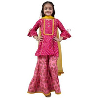 Pspeaches Girl's Cotton 1 Kurti, 1 Sharara, 1 Dupatta (Sha-Magentapeach-10-12Y_Magenta