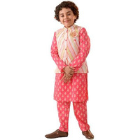 Pspeaches Boys Ethnic Motifs Printed Pure Cotton Kurta With Pyjamas Nahru Jacket