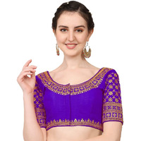 Pujia Mills Women's Silk Embroidery Coding Sequin Work Readymade Saree Blouse