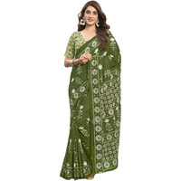 Satrani Women's Cotton Floral Printed Saree With Unstitched Blouse Piece (3790S109N_Olive Green2)