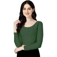 Shiv Textiles Round Neck Dobby Cotton Lycra Stretchable Elbow Sleeve Readymade Saree Blouse For Women Stylish (Greenpluse Size Full Sleeve)