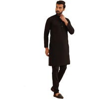 Sojanya (Since 1958 Men's Cotton Thread Embroidered Black Kurta With Black Churidaar Pyjama